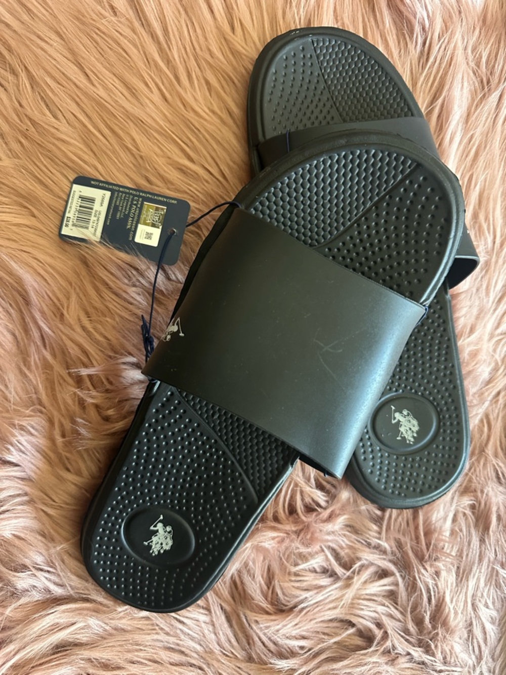 U.S. Polo Assn. Black Slide Sandals with Logo Accent